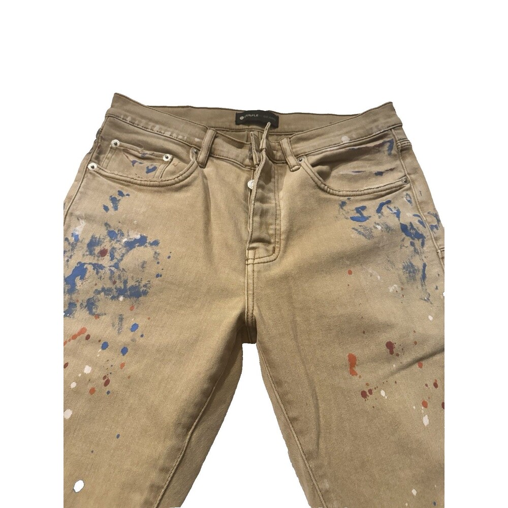 Purple Brand Slim Fit Paint Splatter Jeans in Sandstone SIZE 31